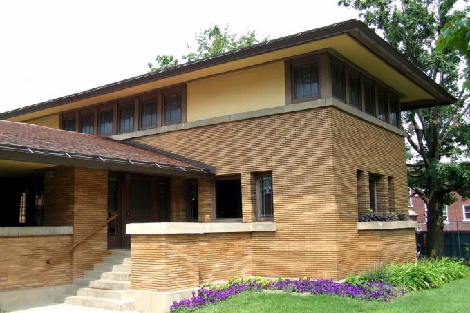 A préri stílusú George George Barton Ház, Frank Lloyd Wright, a Martin House komplexumban, Buffalo, NY