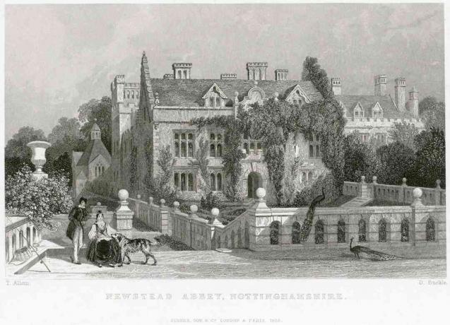 Newstead-apátság, Nottinghamshire, 1838