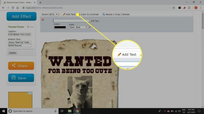 A Tuxpi képernyőképe a Szöveg hozzáadása gombbal kiemelve