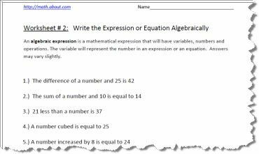 Algebrai kifejezési munkalapok # 2