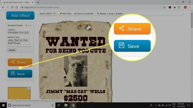 A Tuxpi képernyőképe a Share and Save gombokkal kiemelve