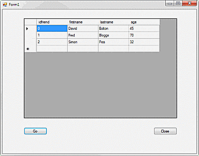 Az SQLite adatokat megjelenítő C # alkalmazás képernyőképe