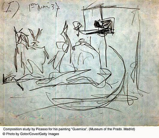 Picasso vázlata Guernica festményéhez
