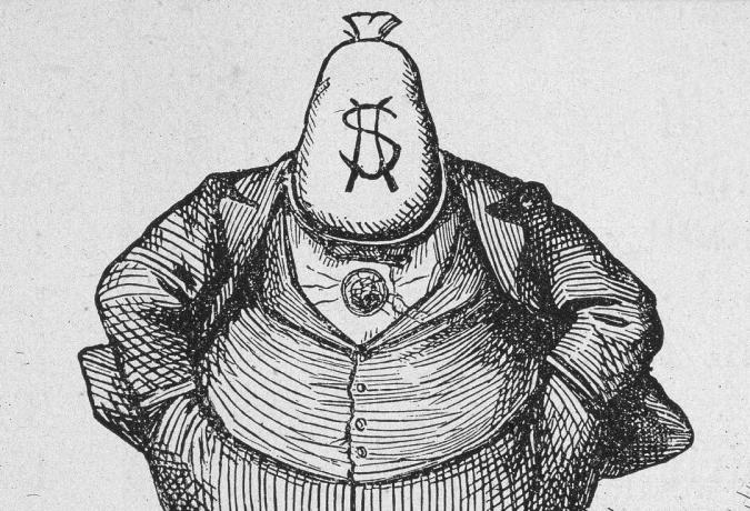 A Boss Tweed rajzfilme Thomas Nast pénztáska fejjel