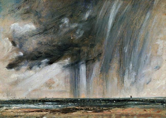 Vihar a tenger felett, tengeri kép tanulmányozása esőfelhőkkel, kb. 1824-1828, készítette John Constable (1776-1837), olaj, vászonra fektetett papír, 22,2x31 cm