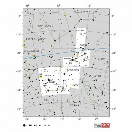 Az IAU csillagdiagramja, amelyben Scorpius látható.