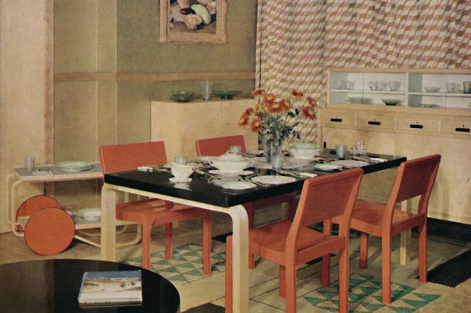 régi színes fotó modern bútorok, étkező szett
