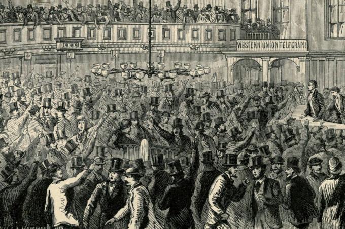 Illusztráció az 1860-as évek körül a Wall Street-i aranykereskedőnek