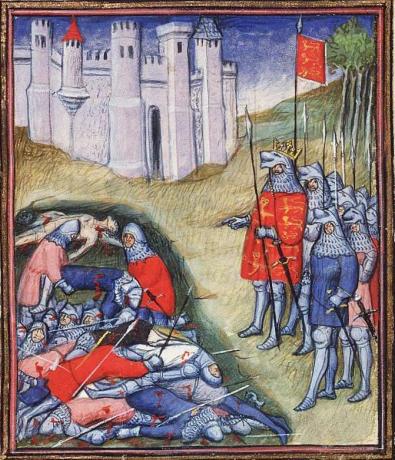 III. Edward a páncéljában állt, és egy halott francia solidre nézett.