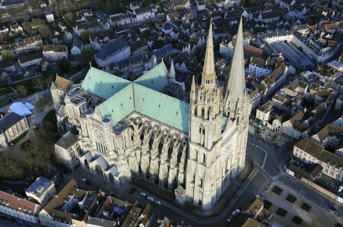 A légi felvétel a Chartres-i székesegyház, Chartres, Franciaország