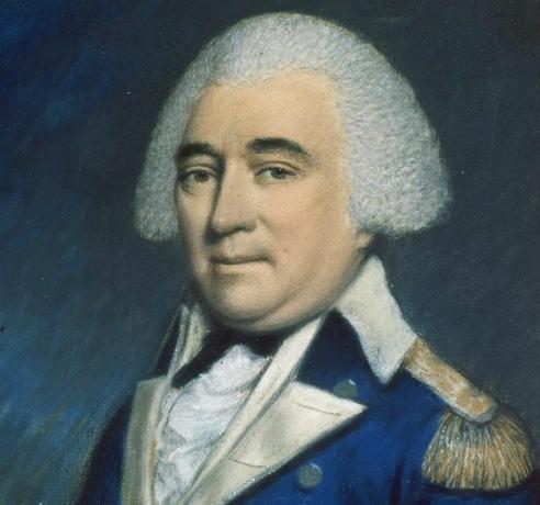 Anthony Wayne egy kék amerikai hadsereg egyenruhájában.