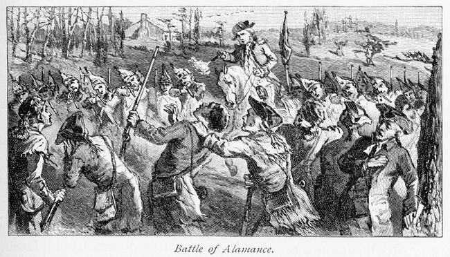 Tryon kormányzó milícia erői lőttek a szabályozókra az alamance-i csata során, a szabályozás háborújának utolsó csatája során.