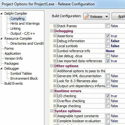 A Delphi Release Build konfigurációja