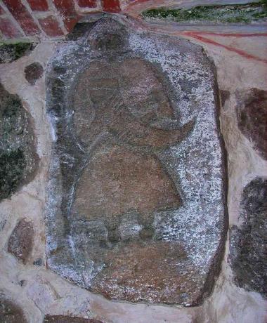 A Svantevit-kő az Altenkirchen templomban, a Rügen-szigeten, 1168 előtt. Művész: Keresztény művészet