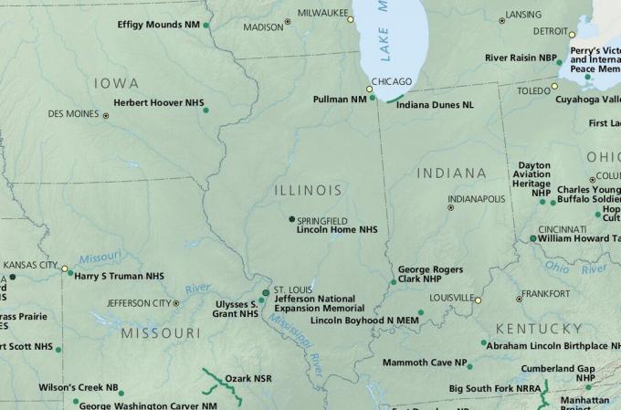 Nemzeti parkok Illinoisban Térkép